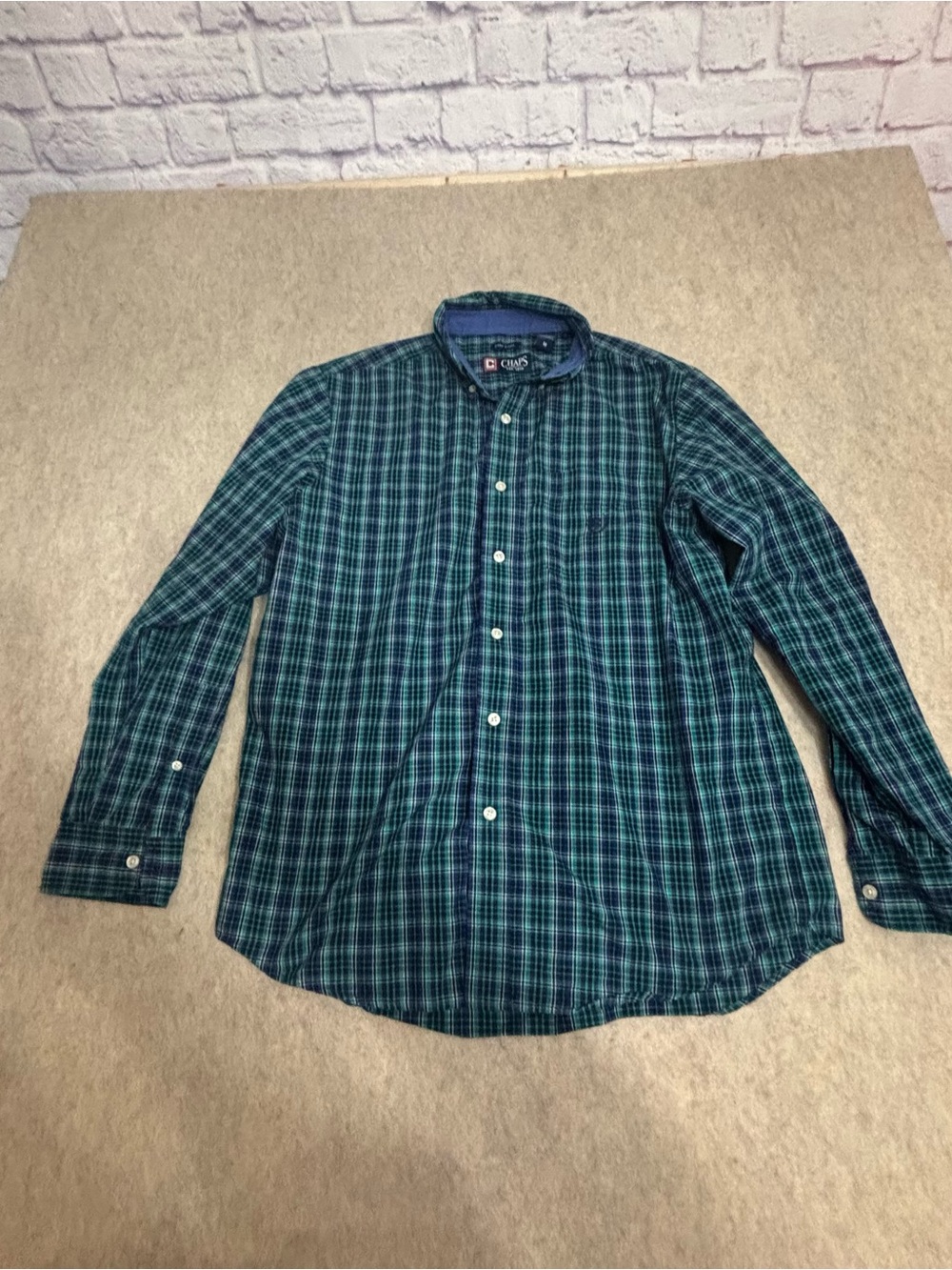 Chaps Men's Blue-Green Plaid Button-Down Shirt